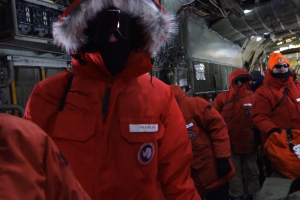 Researchers arriving in Antarctica.